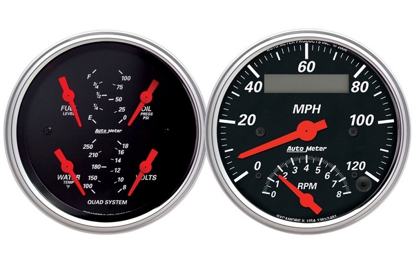 2 PC. GAUGE KIT, 3-3/8" QUAD & TACH/SPEEDO, 240-33 Ω, DESIGNER BLACK